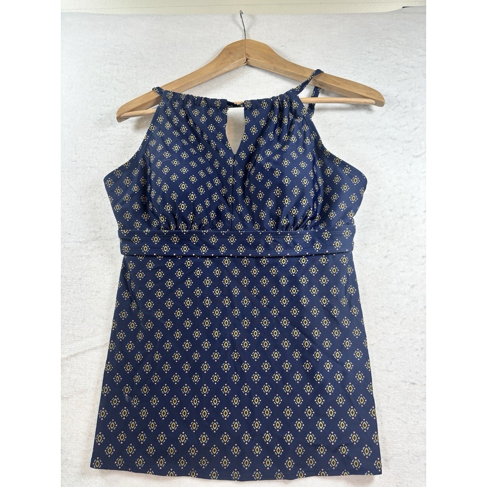 Kona Sol Tankini Women's Large Keyhole Swimsuit Bikini Top Navy Blue